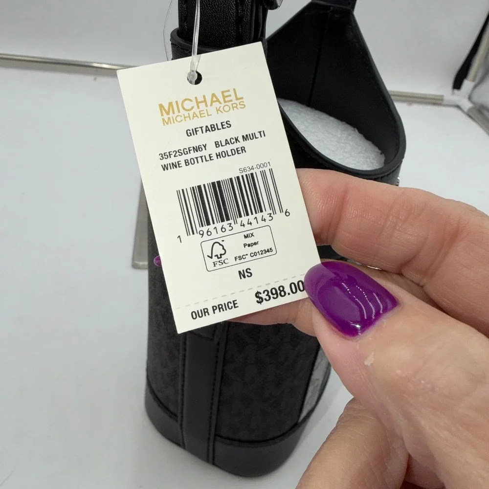 Michael Kors Wine Bottle Holder Black Multi Signature MK 35F2SGFN6Y